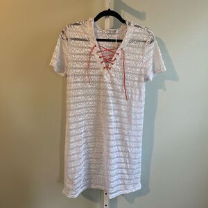 Ingear Resort White Crochet Short Sleeve Swim Coverup with Hood